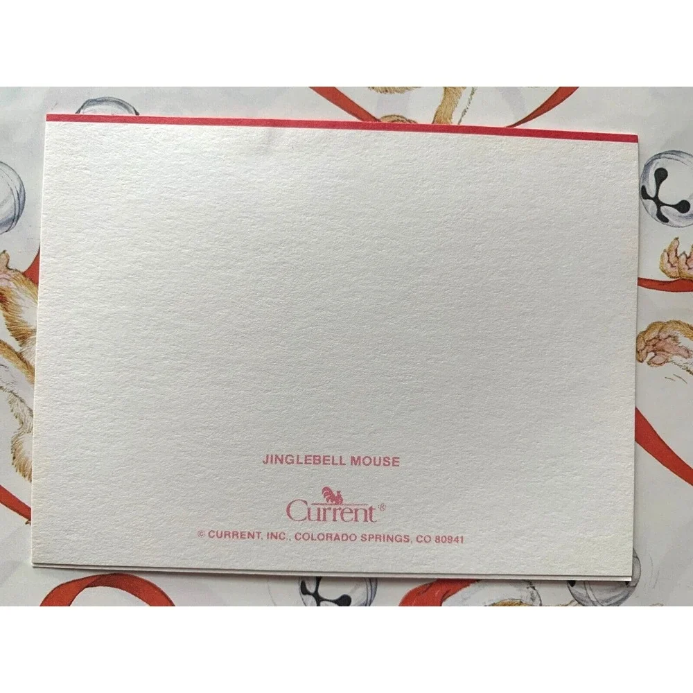 Full Sheet Vtg Current Jingle Bell Mouse Christmas Giftwrap Wrapping Paper Card